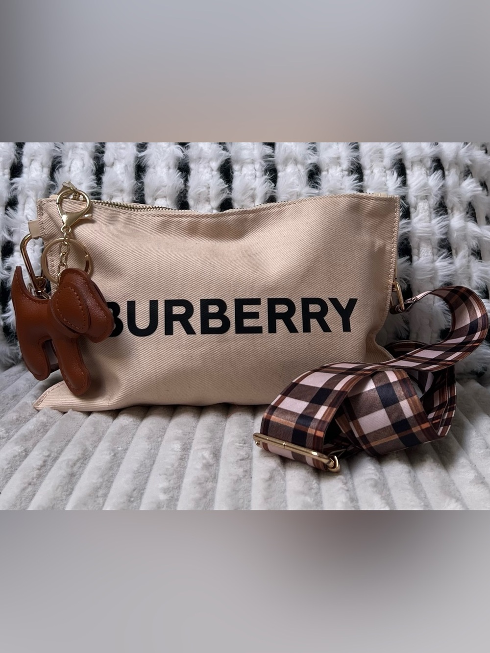 Burberry Upcycled Beauty Canvas to Crossbody Bag with Doggy Charm
